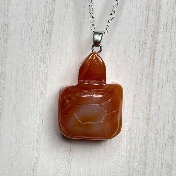 Carnelian banded agate turtle carving pendant necklace silver plated crystal dru - Picture 4 of 9
